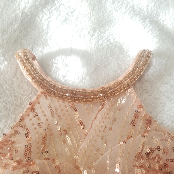 Rose Gold Halter Sequin Long Prom Dress size 3/4 - Picture 5 of 7